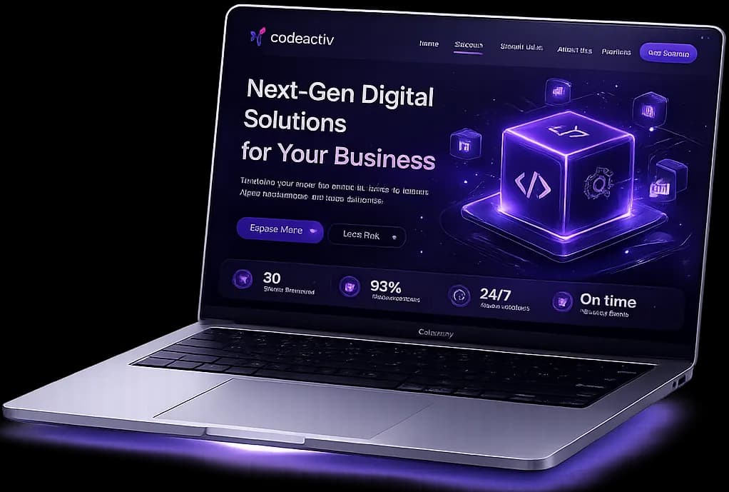 Web development — laptop displaying a modern website dashboard